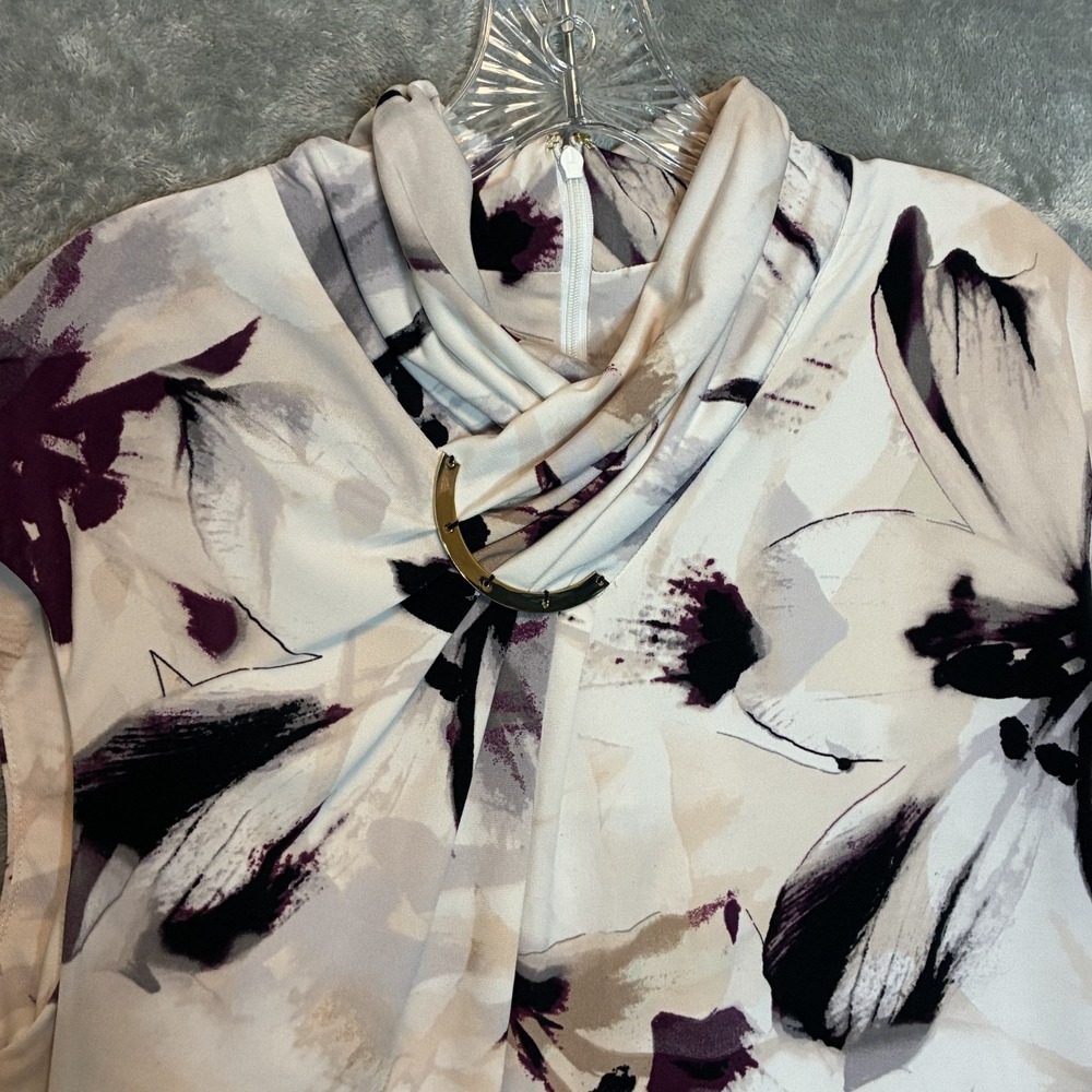 Calvin Klein Women Floral Shawl Neck Sleeveless Blouse XL Formal Office Career